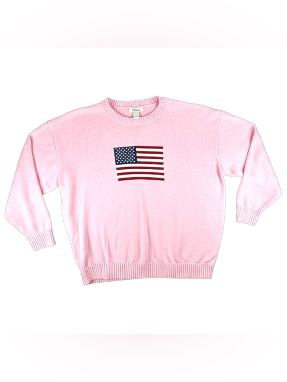Honey Peach American Flag Crewneck Sweater | XL | Pink